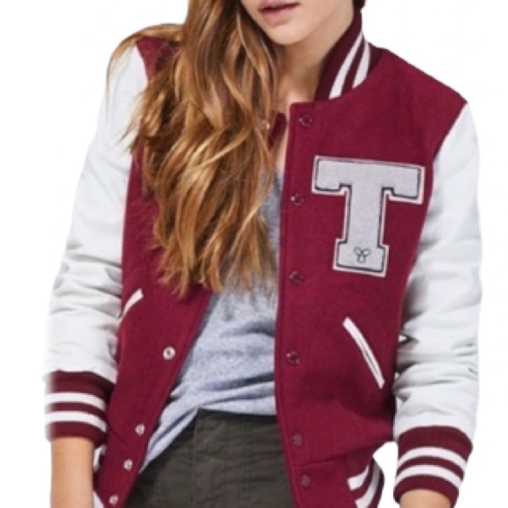 Aritzia TNA Red and White “Varsity” Letterman Jacket - Women’s Size XS